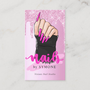 Tarjeta De Visita Nail Tech Nail Artist Salon Purpurina Rosa Drin 