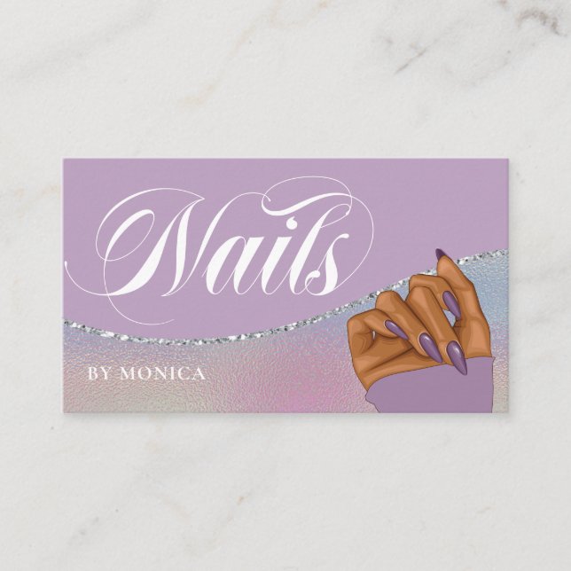 Tarjeta De Visita Nail Tech, Nail Salon Purple Elegant Business Card (Anverso)
