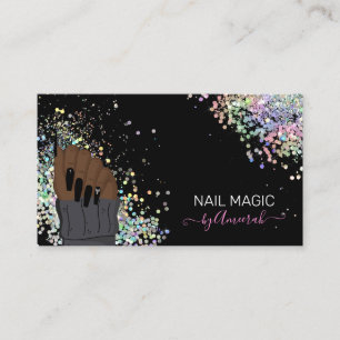 Tarjeta De Visita Nail Tech Nail Shop Holographic Purpurina