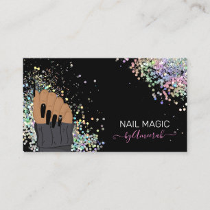 Tarjeta De Visita Nail Tech Nail Shop Holographic Purpurina Business