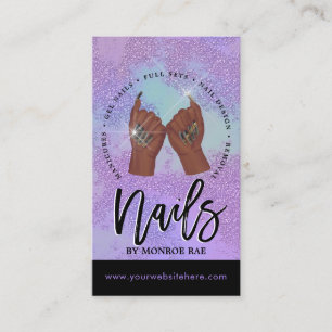 Tarjeta De Visita Nail Tech / Nails Salon Belleza Purple Glam