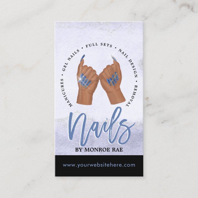 Tarjeta De Visita Nail Tech / Nails Salon Blue Glam (Anverso)