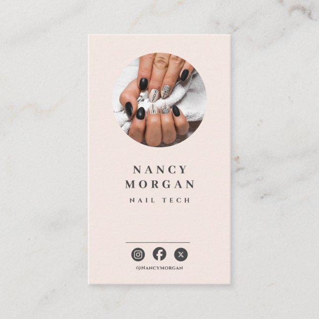 Tarjeta De Visita Nail Tech Photo Logo QR Code  (Anverso)