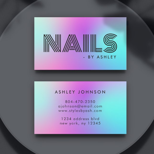 Tarjeta De Visita Nail Tech Profesional Moderno Neon Pink & Blue (Nail Tech Professional Modern Neon Pink & Blue Business Card
)