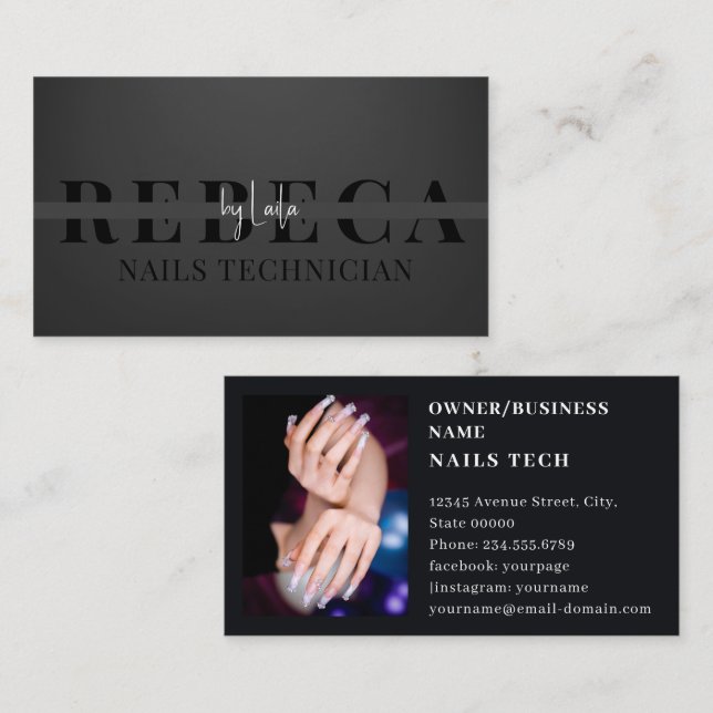 Tarjeta De Visita Nail Tech Profesional Salon Gray Typography (Anverso / Reverso)