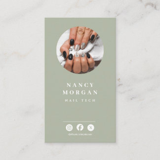 Tarjeta De Visita Nail Tech Qr Code Photo Sage Green