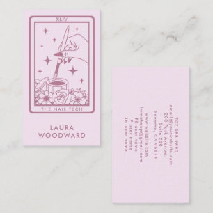Tarjeta De Visita Nail Tech Tarot Card Tema Rosa