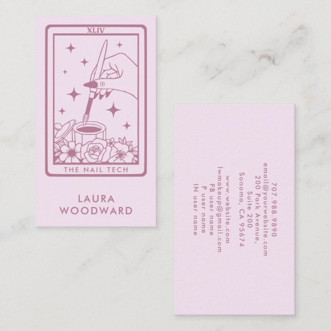 Tarjeta De Visita Nail Tech Tarot Card Tema Rosa (Anverso / Reverso)
