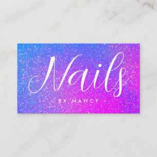 Tarjeta De Visita Nail Tech Typography Purple Holographic Purpurina
