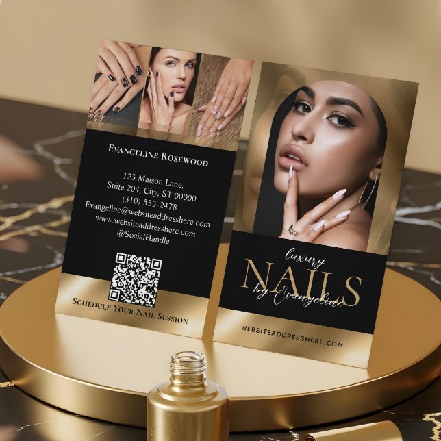 Tarjeta De Visita Nail Technician Artist Salon Arch Photo Black Gold (Nail Technician Artist Salon Arch Photo Black Gold Business Card)