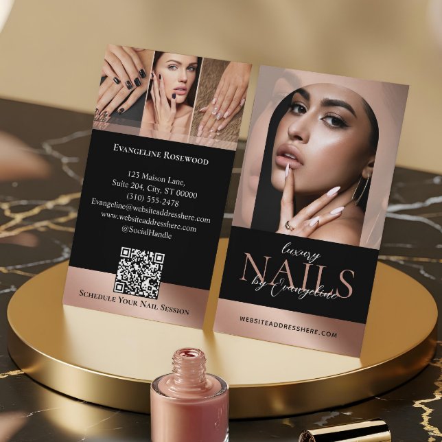 Tarjeta De Visita Nail Technician Artist Salon Arch Photo Black Pink (Nail Technician Artist Salon Arch Photo Black Pink Business Card)