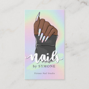 Tarjeta De Visita Nail Technician Beauty Salon Pastel Holographic Bu