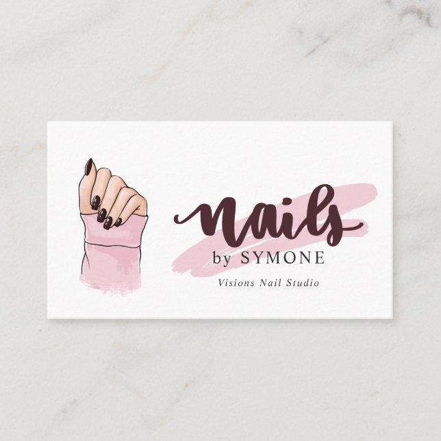 Tarjeta De Visita Nail Technician Beauty Salon Rubor Pink Burgundy   (Anverso)
