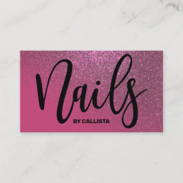 Tarjeta De Visita Nail Technician Berry Pink Purpurina Typography