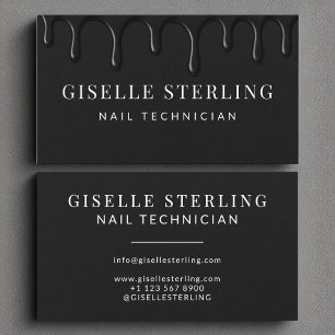 Tarjeta De Visita Nail Technician Black Dripping Luxe