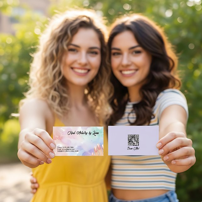 Tarjeta De Visita Nail Technician Custom QR (Nail Technician QR Business Cards)