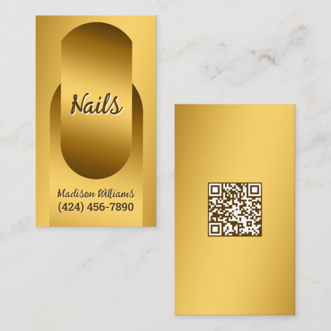 Tarjeta De Visita Nail Technician Custom QR Golden Business Card (Anverso / Reverso)