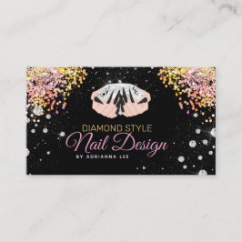 Tarjeta De Visita Nail Technician Diamond Purpurina Logotipo Nail Sh