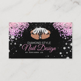 Tarjeta De Visita Nail Technician Diamond Purpurina Pink & Black Sal