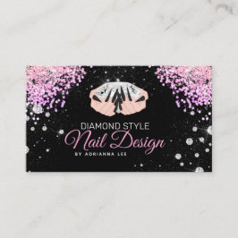 Tarjeta De Visita Nail Technician Diamond Purpurina Pink & Black Sal