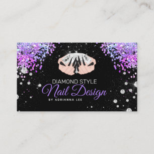 Tarjeta De Visita Nail Technician Diamond Purpurina Purple Nail Salo