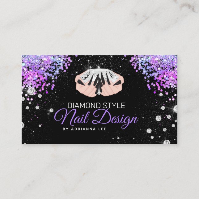 Tarjeta De Visita Nail Technician Diamond Purpurina Purple Nail Salo (Anverso)