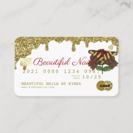 Tarjeta De Visita Nail Technician Drin Gold Purpurina Credit Style