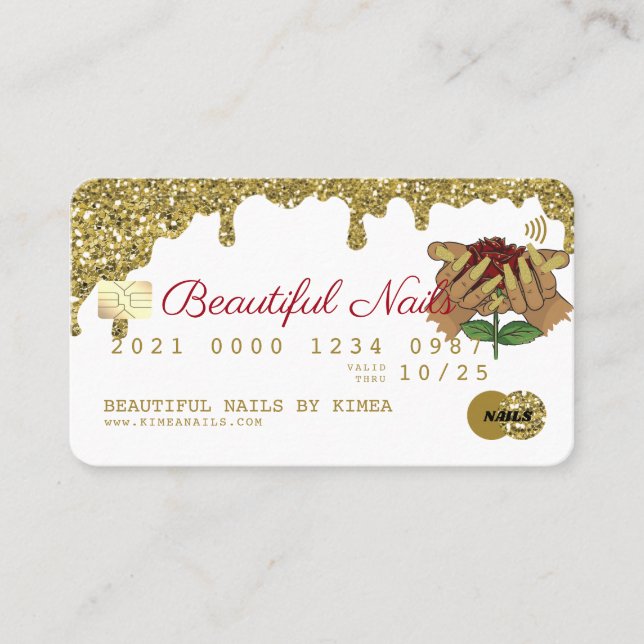 Tarjeta De Visita Nail Technician Drin Gold Purpurina Credit Style (Anverso)