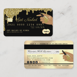 Tarjeta De Visita Nail Technician Drin Gold Purpurina Credit Style