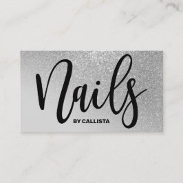 Tarjeta De Visita Nail Technician Gray Silver Purpurina Typography