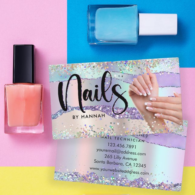 Tarjeta De Visita Nail Technician Holographic Purpurina (Subido por el creador)