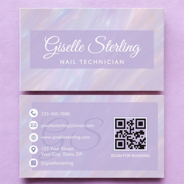 Tarjeta De Visita Nail Technician Irideslinde Pastel Opal Holographi (Subido por el creador)