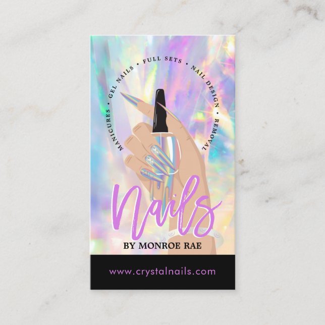 Tarjeta De Visita Nail Technician Nail Salon Holographic Business C (Anverso)