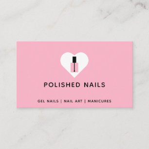 Tarjeta De Visita Nail Technician Pink & Black Heart Bottle Polaco