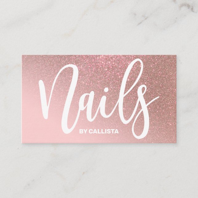 Tarjeta De Visita Nail Technician Pink Rose Gold Typography Purpurin (Anverso)