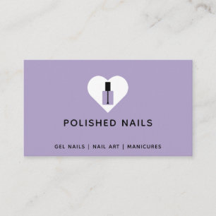 Tarjeta De Visita Nail Technician Purple & Black Heart Bottle Polaco