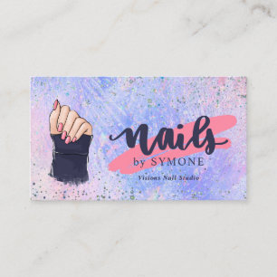 Tarjeta De Visita Nail Technician Purpurina holográfico rosa y azul