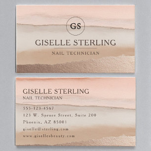 Tarjeta De Visita Nail Technician Rosa Gold Rubor Beige Watercolor