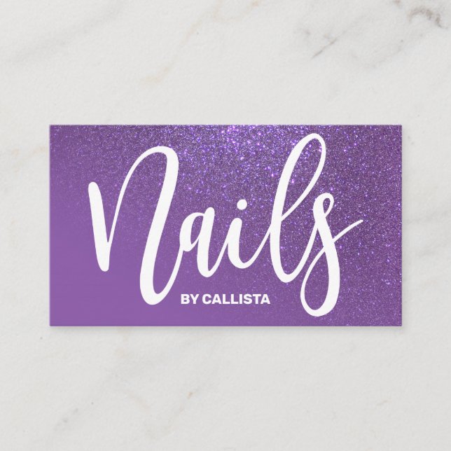 Tarjeta De Visita Nail Technician Violet Purple Purpurina Typography (Anverso)
