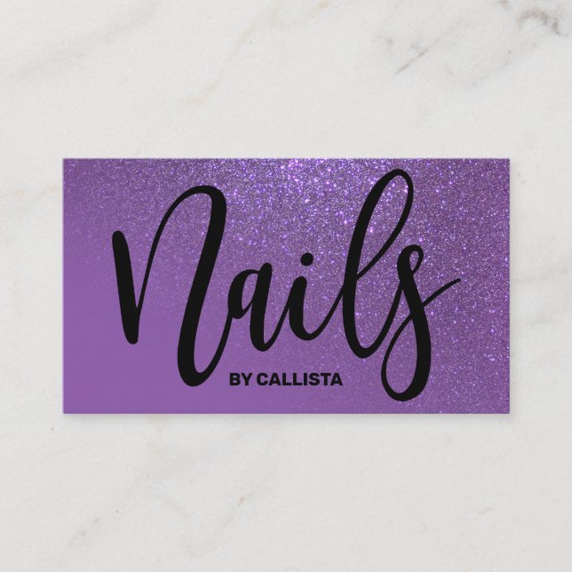 Tarjeta De Visita Nail Technician Violet Purple Purpurina Typography (Anverso)