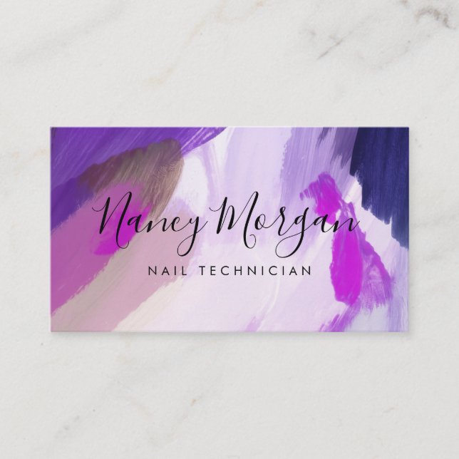 Tarjeta De Visita Nail Technician Watercolor Purple  (Anverso)