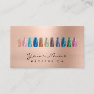 Tarjeta De Visita Nails Art Beauty Purpurina Rosa Gold Lux