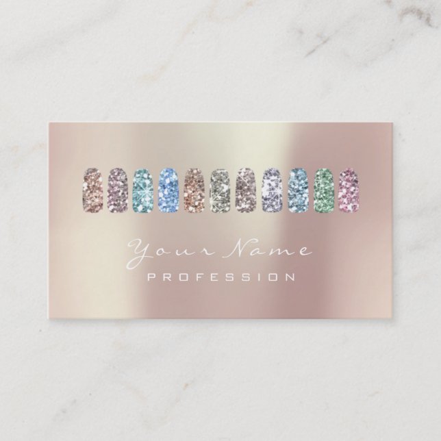 Tarjeta De Visita Nails Art Beauty Studio Purpurina Rosa Gold Pearly (Anverso)