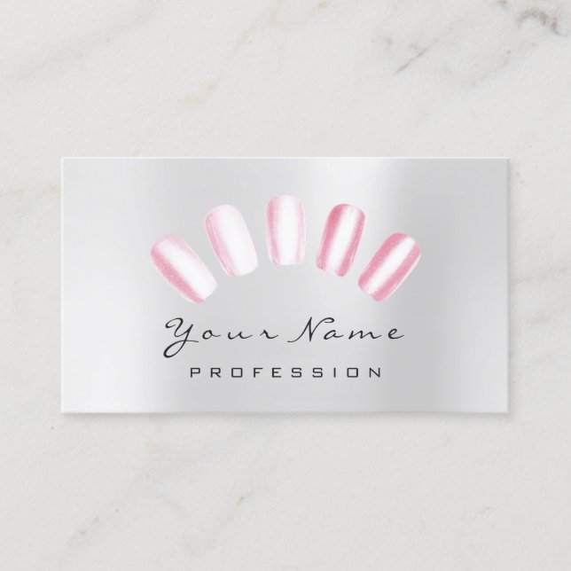 Tarjeta De Visita Nails Art Candy Gris Rosa Manicura Pedicura (Anverso)
