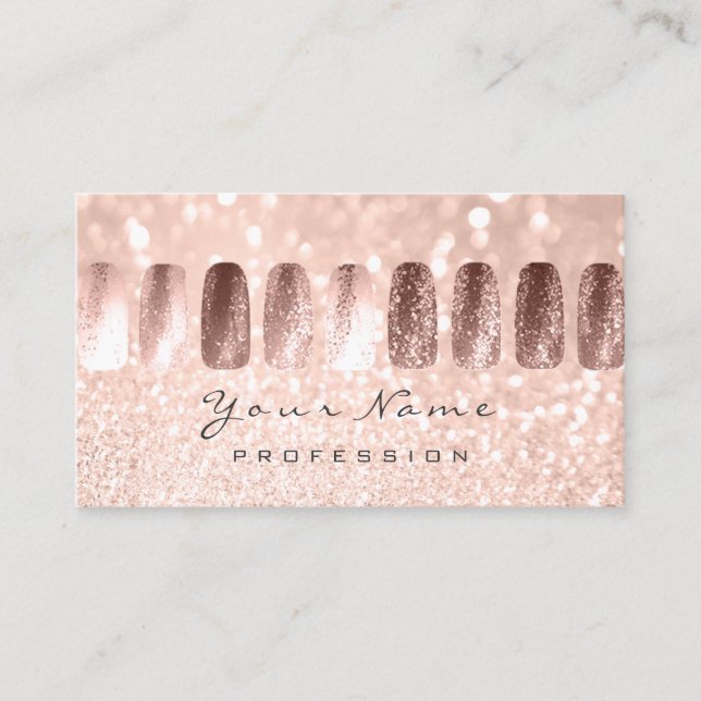 Tarjeta De Visita Nails Art Manicour Purpurina Skinny Rosa (Anverso)