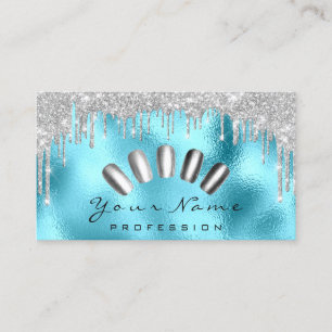 Tarjeta De Visita Nails Art Purpurina Blue Silver Gray Manicure Drip
