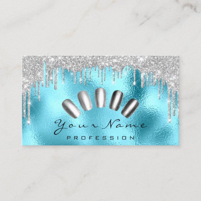 Tarjeta De Visita Nails Art Purpurina Blue Silver Gray Manicure Drip (Anverso)
