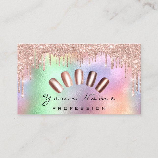 Tarjeta De Visita Nails Art Purpurina Holographic Manicure Drips (Anverso)