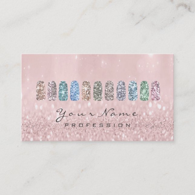 Tarjeta De Visita Nails Art Purpurina Metallic Glam Rubor Pink Spark (Anverso)
