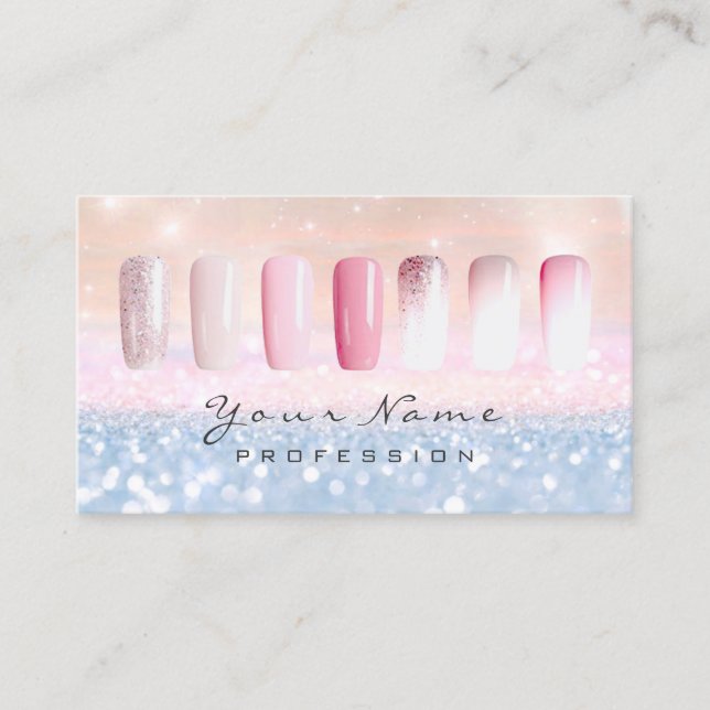 Tarjeta De Visita Nails Art Purpurina Ombre Pastel Rosa Lux (Anverso)